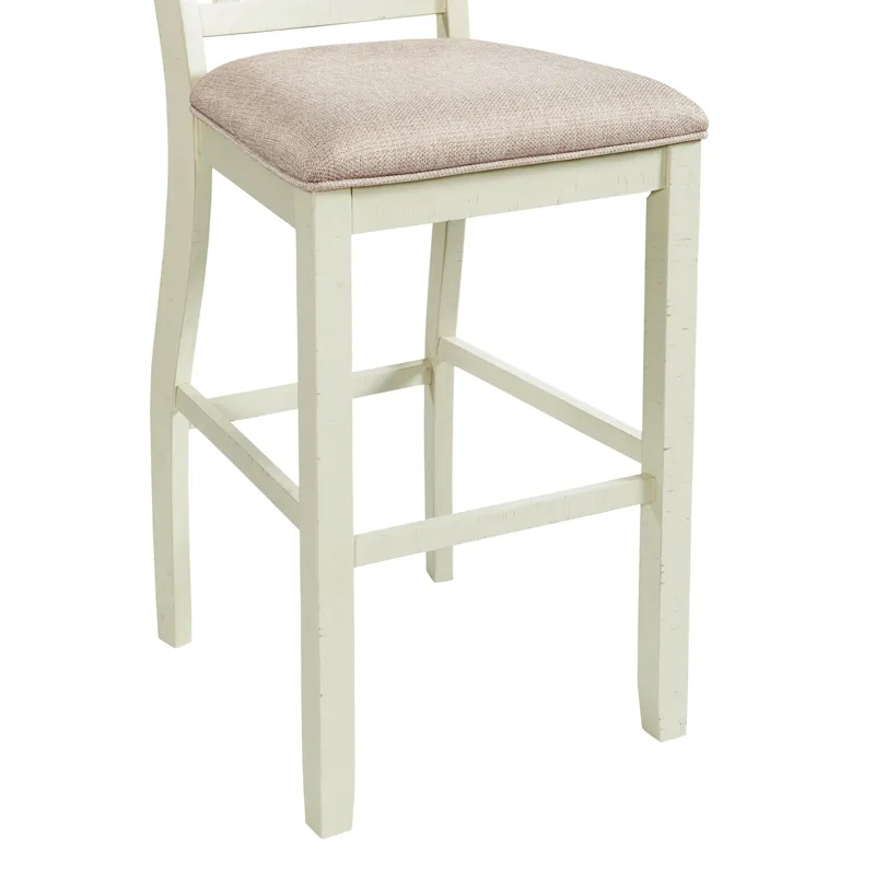 Stone 30\" Bar Slat Back Stool w/Fabric Seat in White (2 Per Carton)
