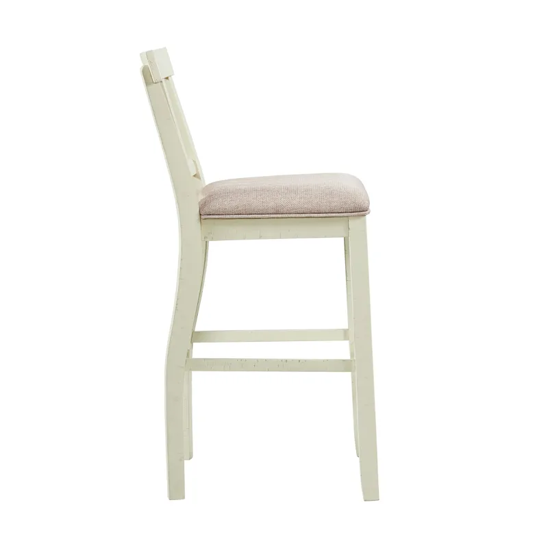 Stone 30\" Bar Slat Back Stool w/Fabric Seat in White (2 Per Carton)