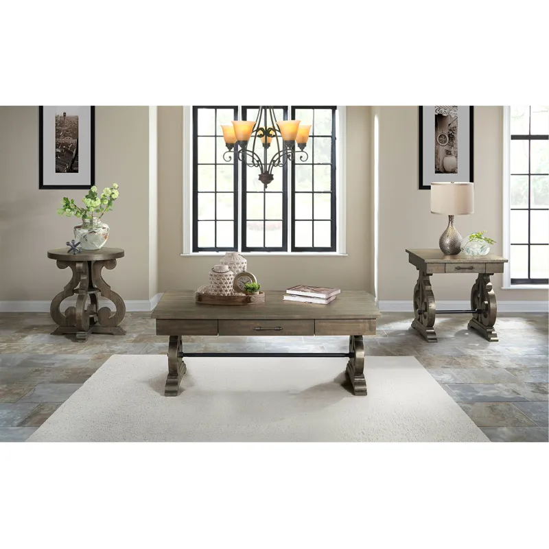 Stone Occasional Round Side Table With Pu Base Gray Finish