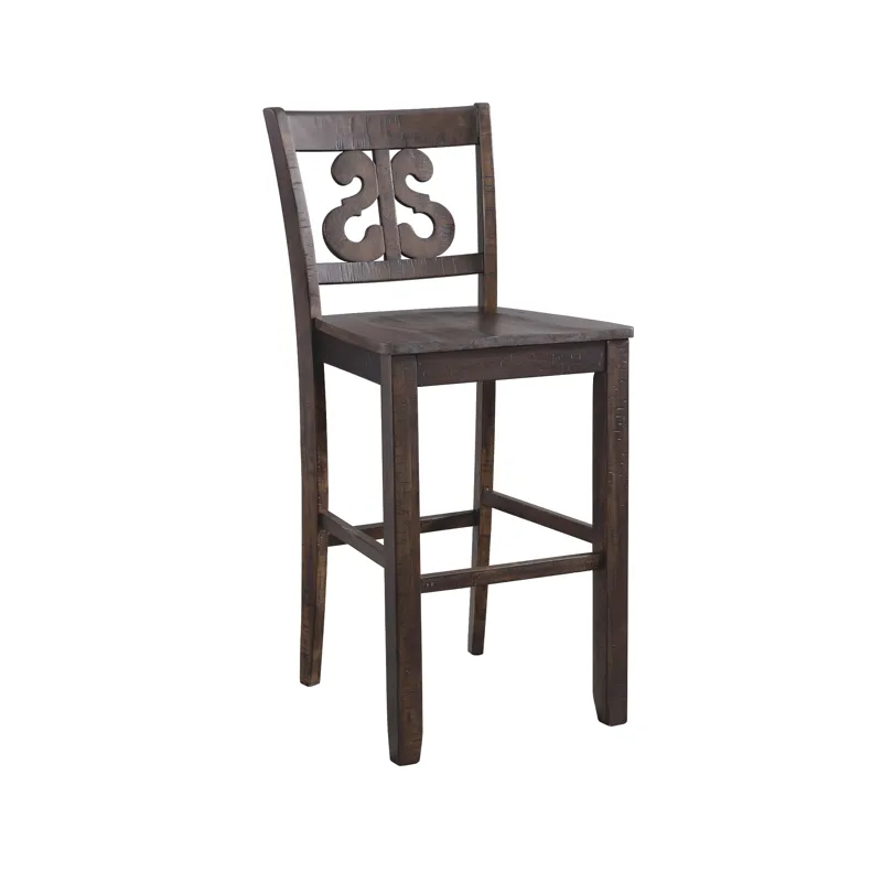 Stone 30\" Bar Scroll Back Stool w/ Wood Seat Charcoal (2 Per Carton)