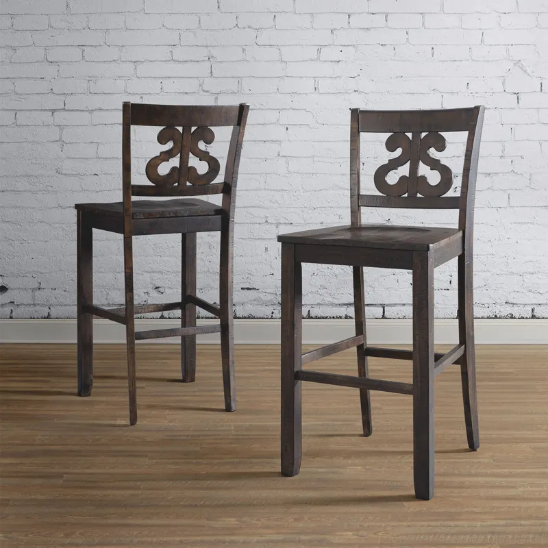 Stone 30\" Bar Scroll Back Stool w/ Wood Seat Charcoal (2 Per Carton)