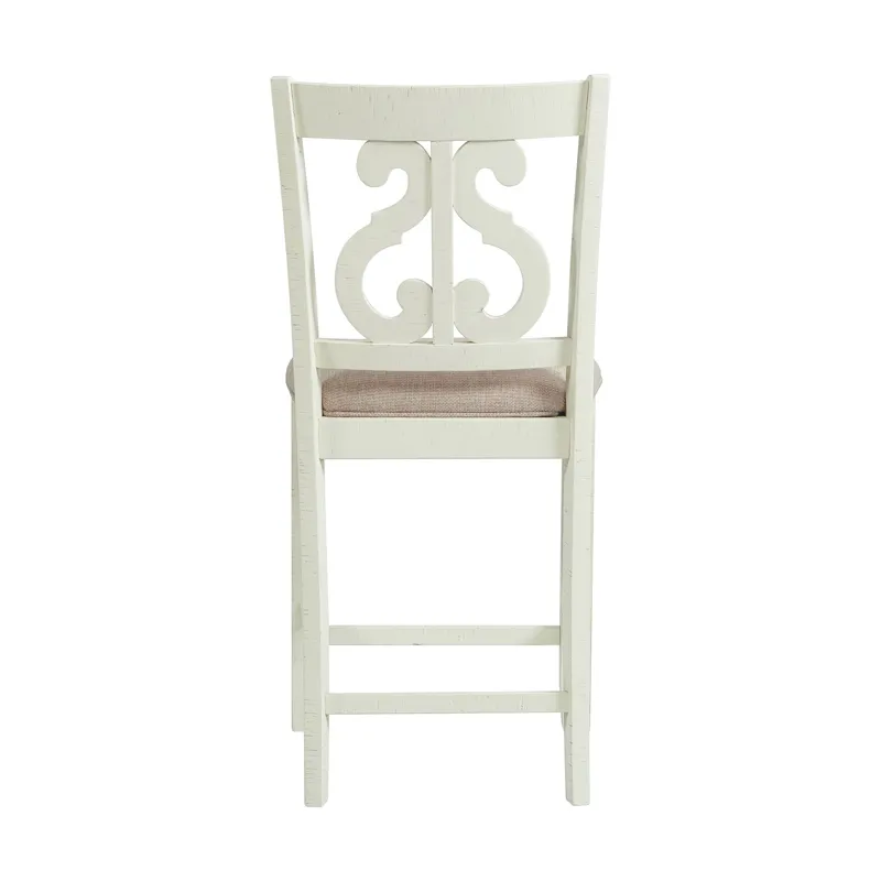 Stone Counter Wooden Swirl Back Side Chair in White (2 Per Pack)