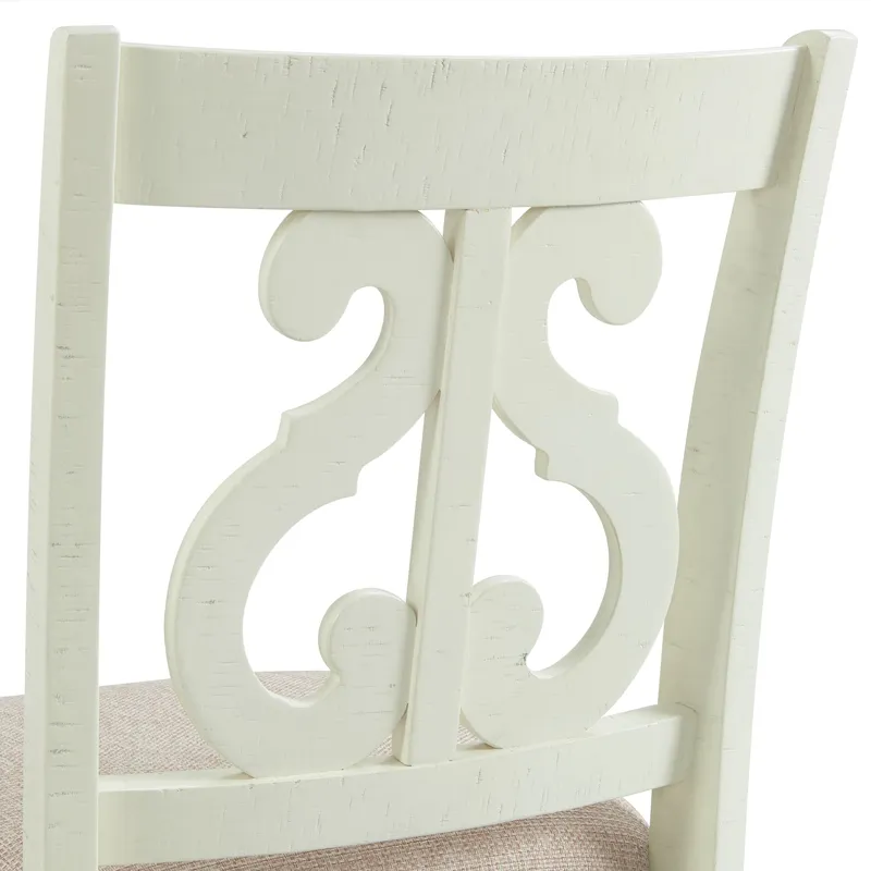 Stone Counter Wooden Swirl Back Side Chair in White (2 Per Pack)