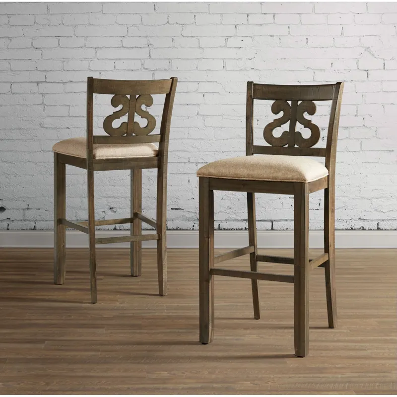 Stone 30\" Bar Scroll Back Stool w/Fabric Seat Grey (2 Per Carton)