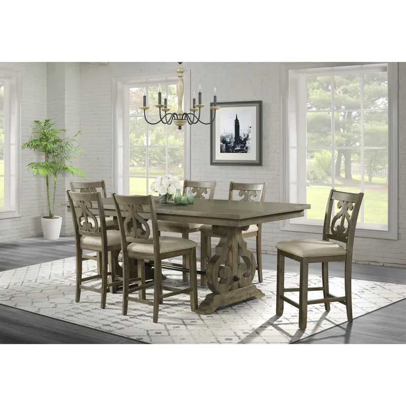 Stone Counter Wooden Swirl Back Side Chair Grey (2 Per Pack)