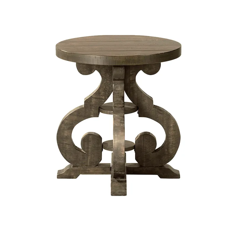 Stone Occasional Round Side Table With Pu Base Gray Finish
