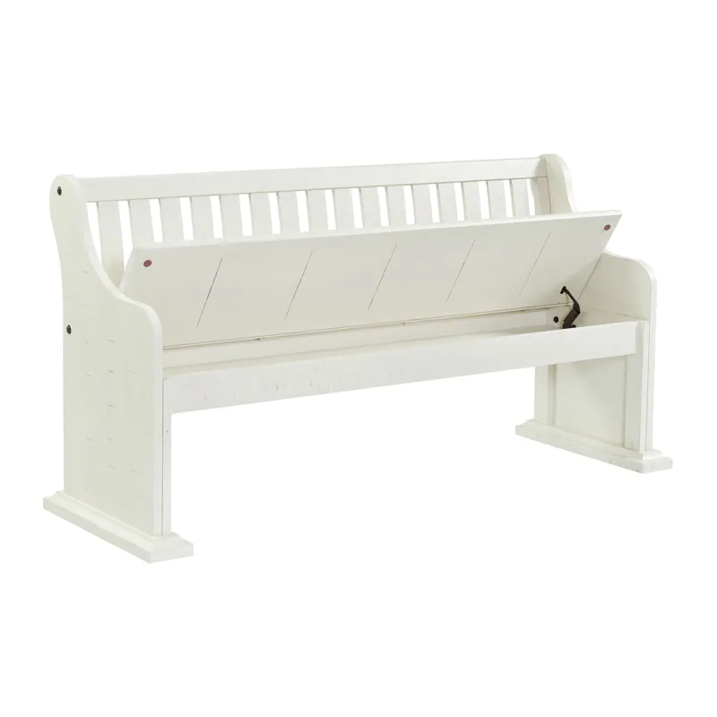 Stone Pew Bench With Storage in White