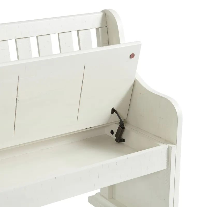 Stone Pew Bench With Storage in White