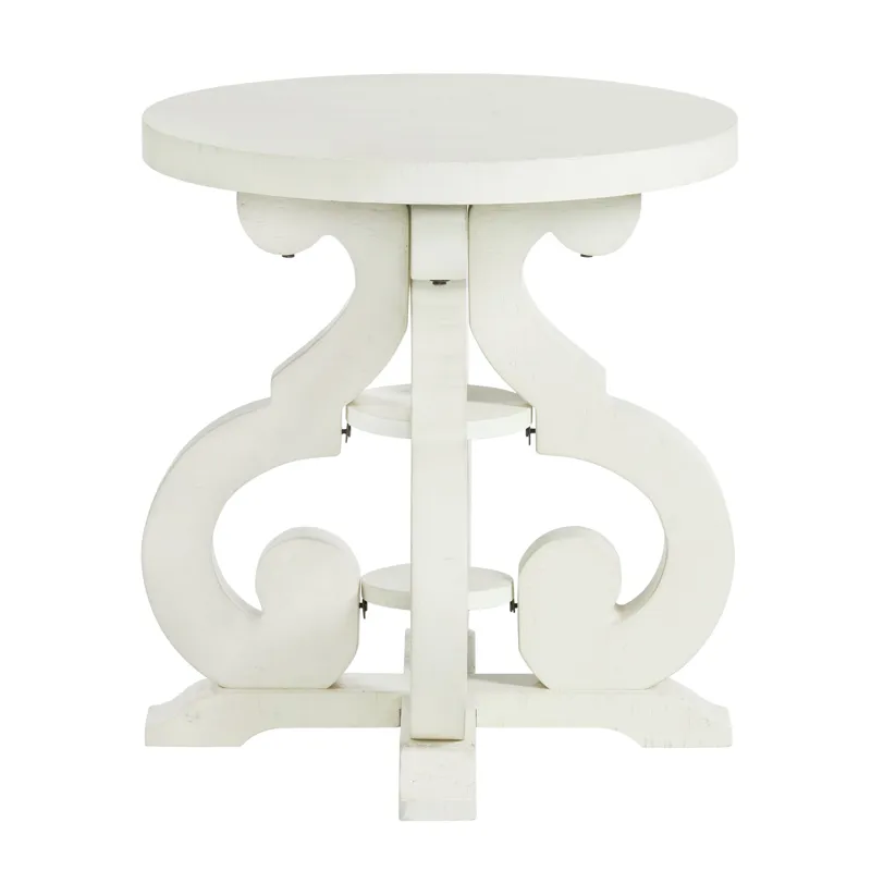 Stone Occasional Round Side Table With Pu Base in White