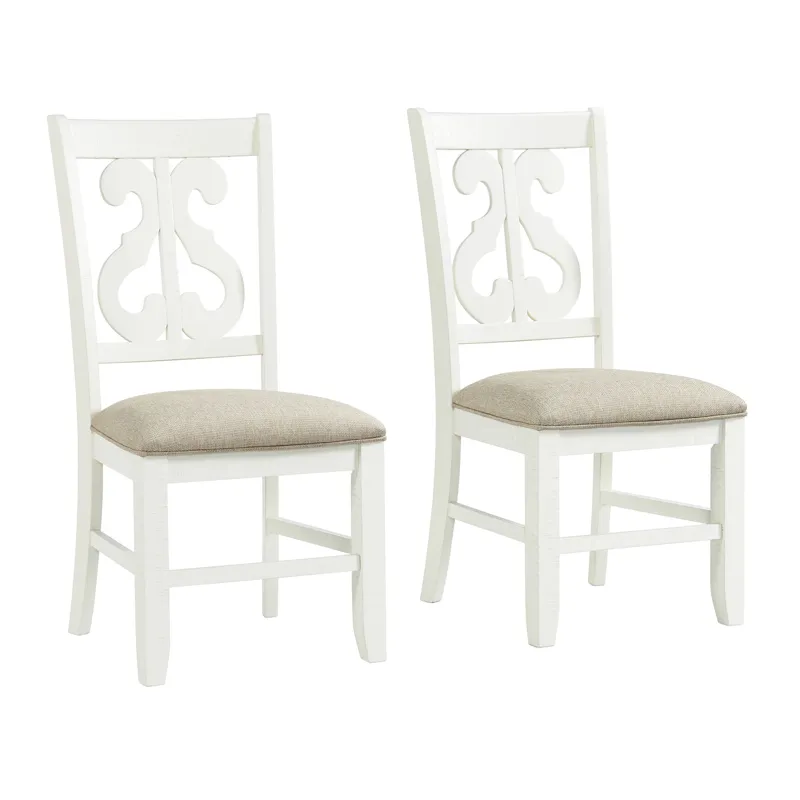 Stone Wooden Swirl Back Side Chair in White (2 Per Pack)