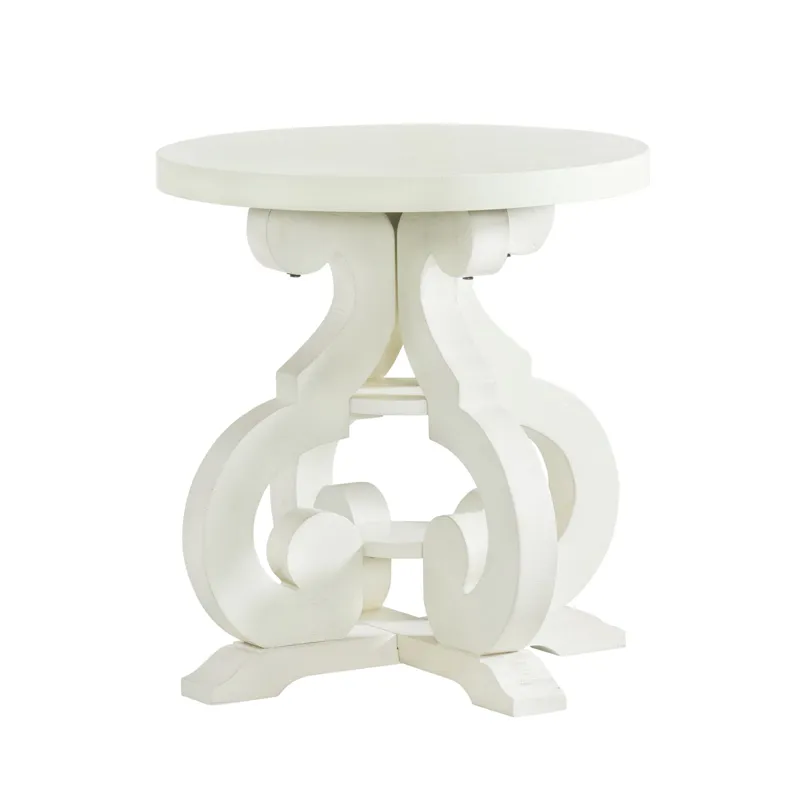 Stone Occasional Round Side Table With Pu Base in White