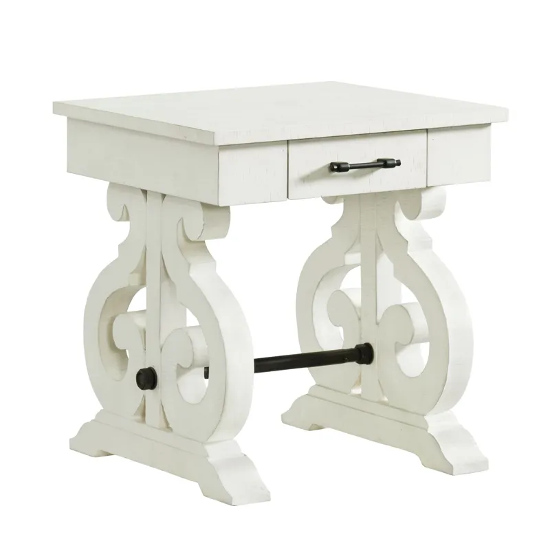 Stone Occasional Square Side Table With Pu Base in White
