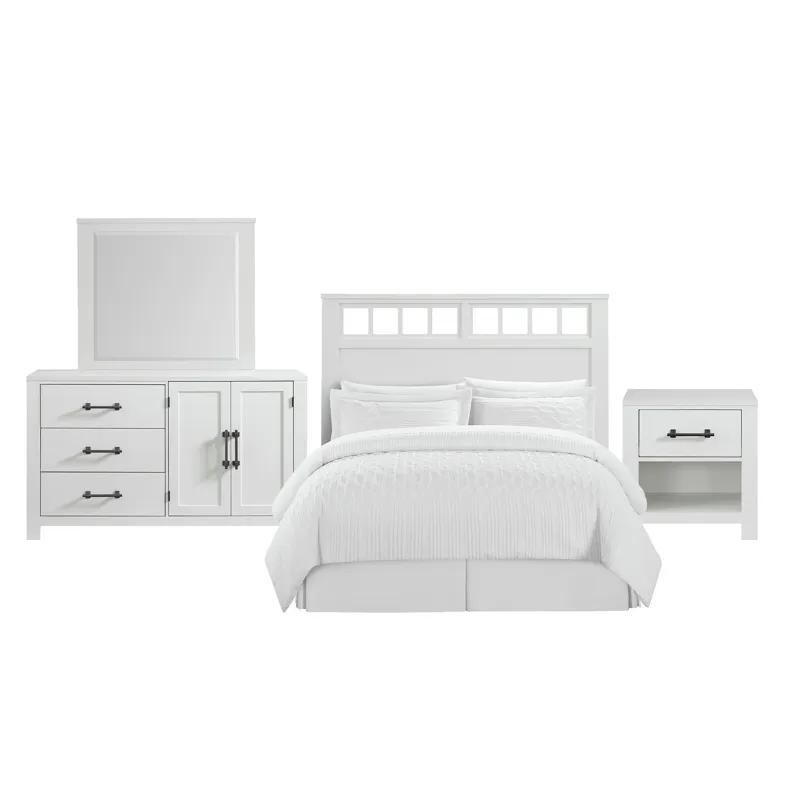 St. Regis Bedroom Set with Queen/Full Headboard, Dresser, Mirror and Nightstand in White
