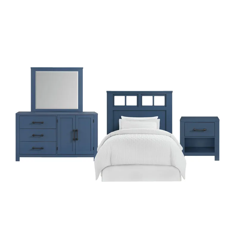St. Regis Bedroom Set with Twin Headboard, Dresser, Mirror and Nightstand in Blue