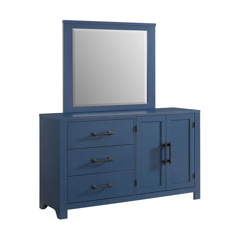 St. Regis Bedroom Set with Queen/Full Headboard, Dresser, Mirror and Nightstand in Blue