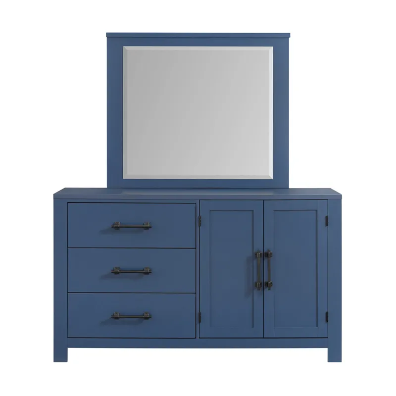 St. Regis Bedroom Set with Queen/Full Headboard, Dresser, Mirror and Nightstand in Blue