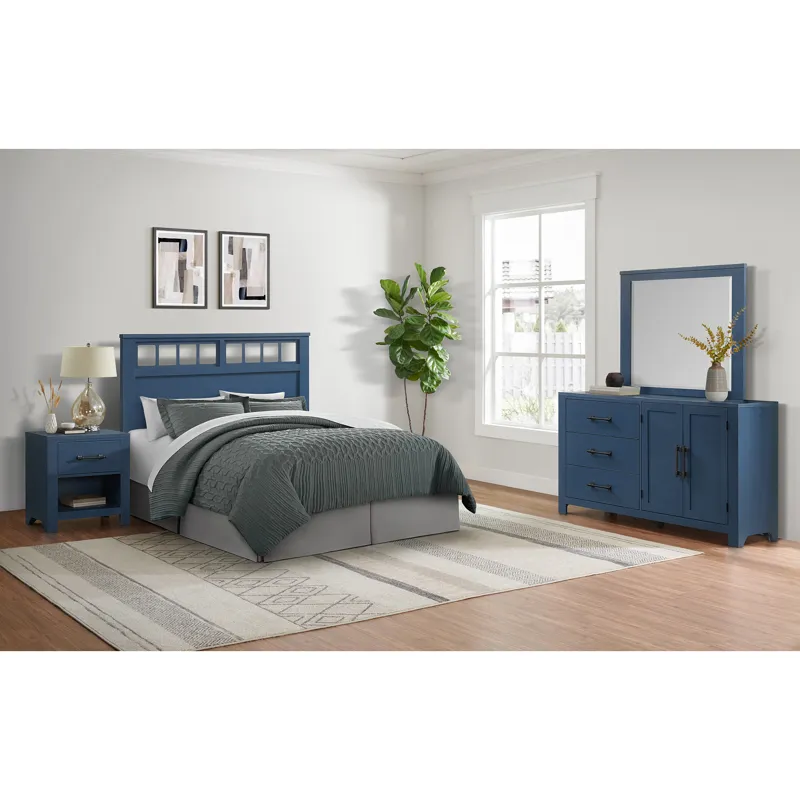 St. Regis Bedroom Set with Queen/Full Headboard, Dresser, Mirror and Nightstand in Blue