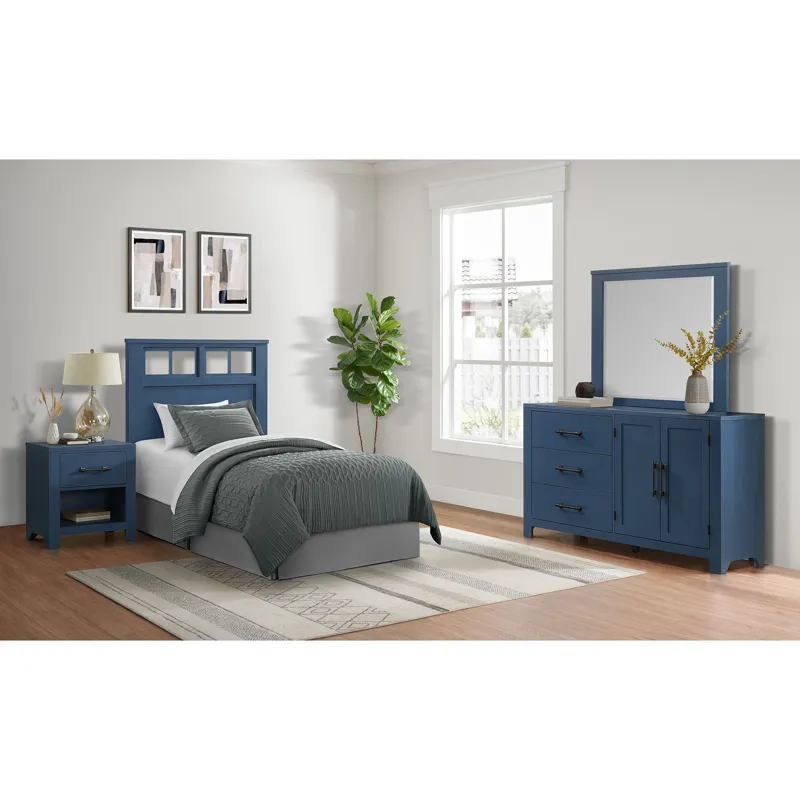 St. Regis Bedroom Set with Twin Headboard, Dresser, Mirror and Nightstand in Blue