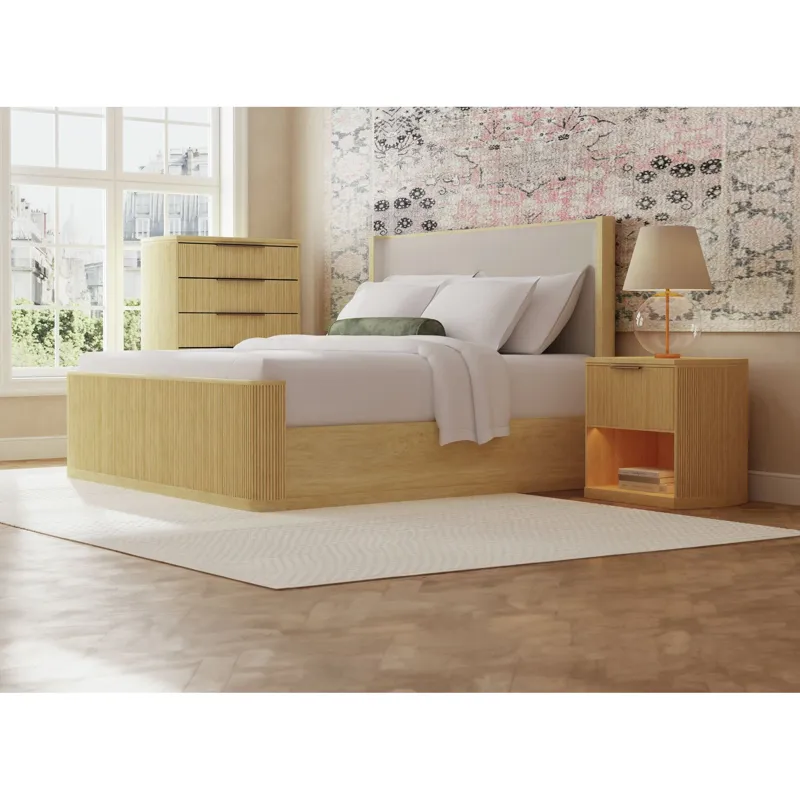 Sylvie Queen UPH Bed with White Fabric in Natural