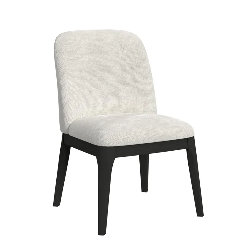 Sylvie Dining Side Chair with White Fabric in Black with Grain