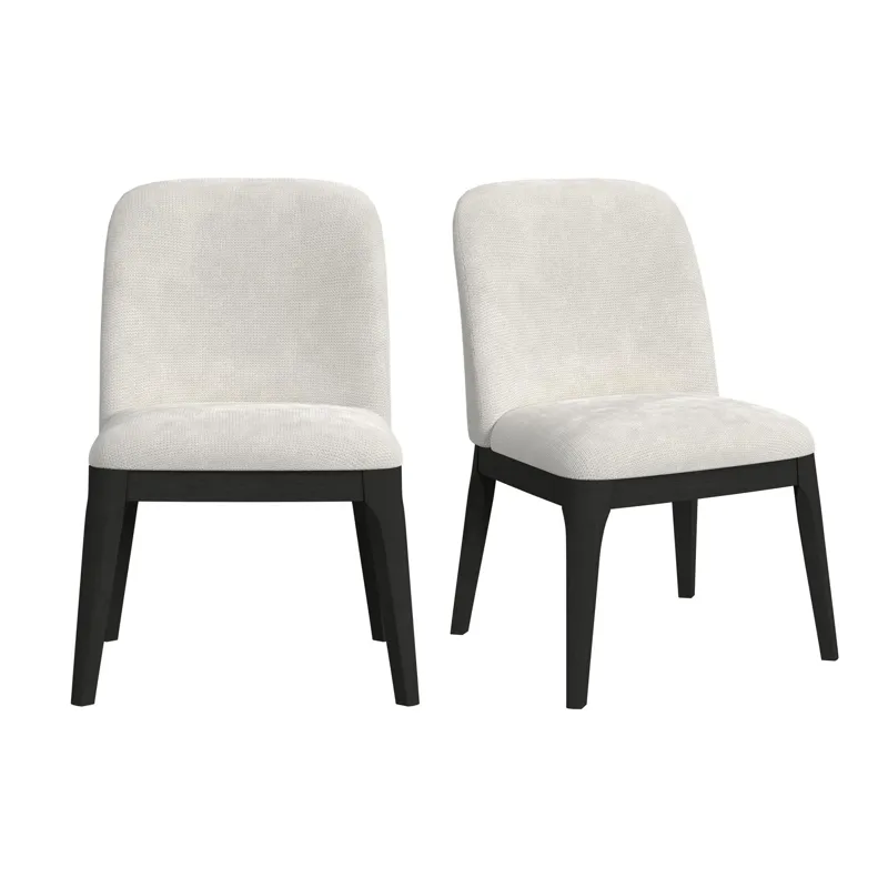 Sylvie Dining Side Chair with White Fabric in Black with Grain