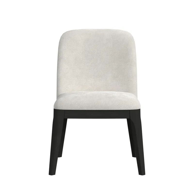 Sylvie Dining Side Chair with White Fabric in Black with Grain