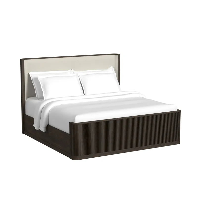 Sylvie King UPH Bed with White Fabric in Dark Brown