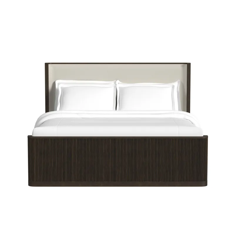Sylvie King UPH Bed with White Fabric in Dark Brown