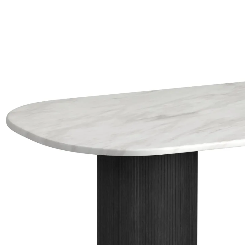 Sylvie Oval Dining Table with White Faux Marble Top in Black with Grain