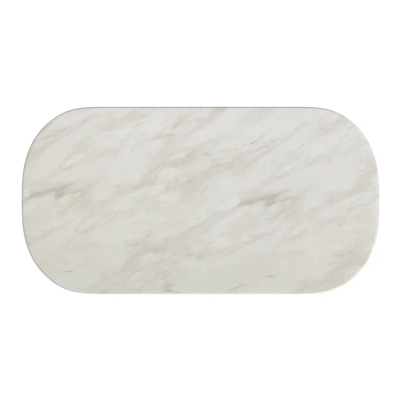 Sylvie Oval Dining Table with White Faux Marble Top in Natural
