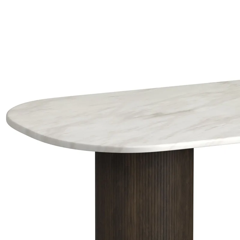 Sylvie Oval Dining Table with White Faux Marble Top in Dark Brown