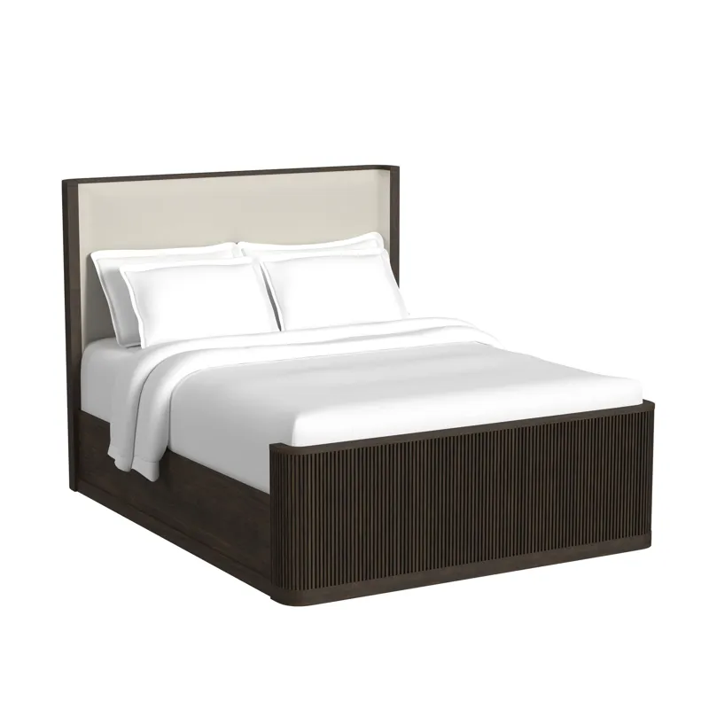 Sylvie Queen UPH Bed with White Fabric in Dark Brown