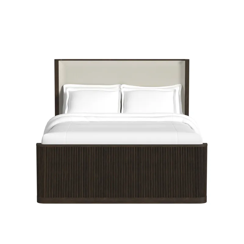 Sylvie Queen UPH Bed with White Fabric in Dark Brown