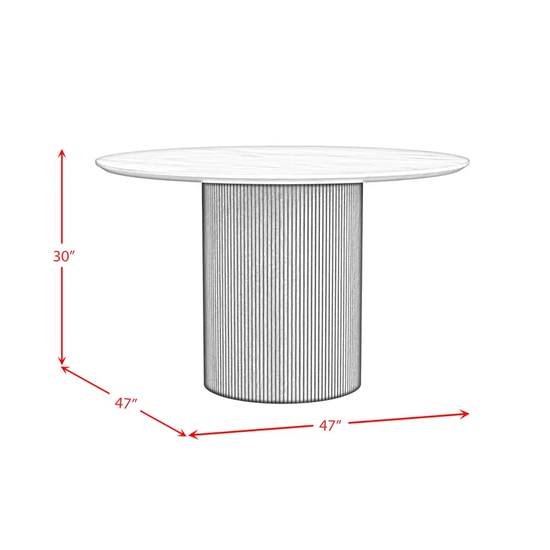 Sylvie Round Dining Table with White Faux Marble Top in Dark Brown