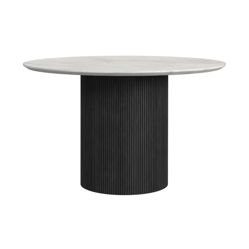 Sylvie Round Dining Table with White Faux Marble Top in Black with Grain