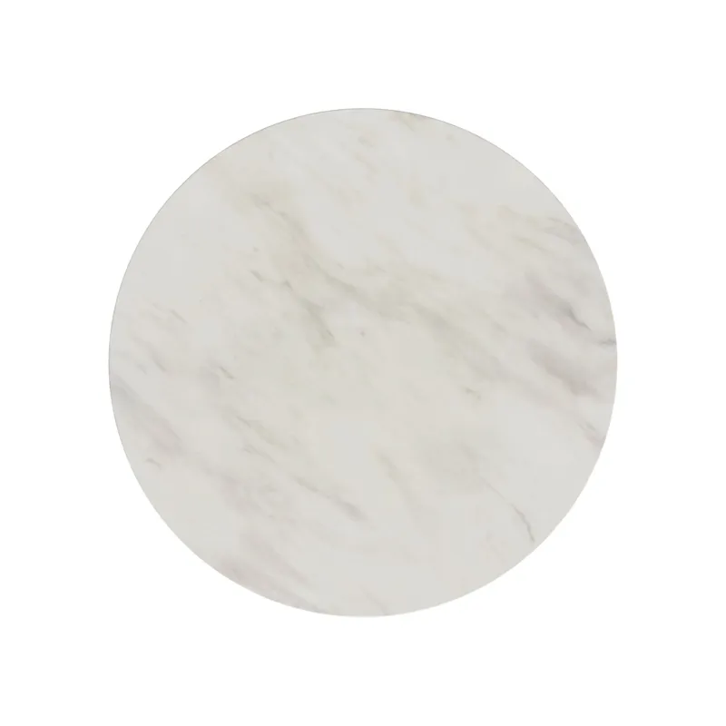 Sylvie Round Dining Table with White Faux Marble Top in Dark Brown