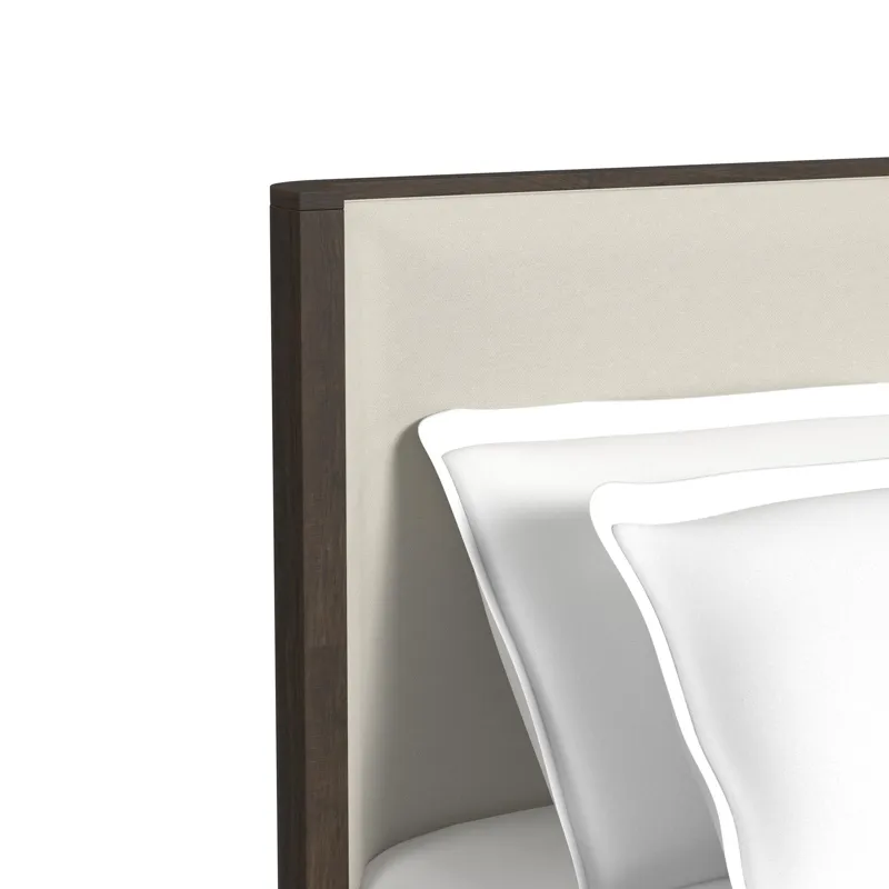 Sylvie King UPH Bed with White Fabric in Dark Brown