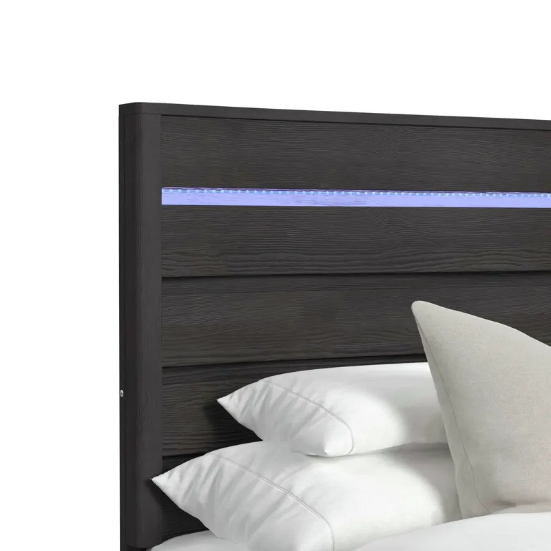 Tobias Queen Bed with LED in Black