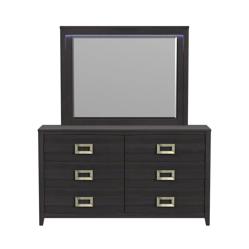 Tobias Dresser and Mirror Set with LED in Black