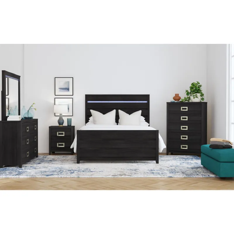 Tobias Queen Bed with LED in Black