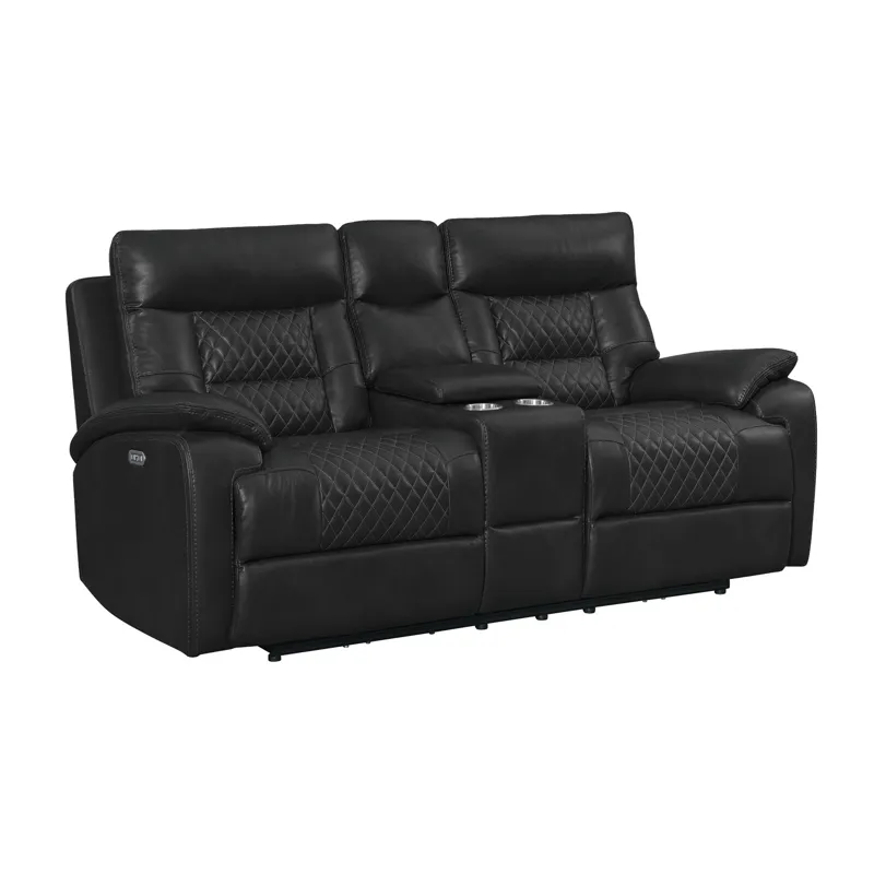 Trinidad Power Motion Loveseat with Power Headrest & Console in Pebble Black