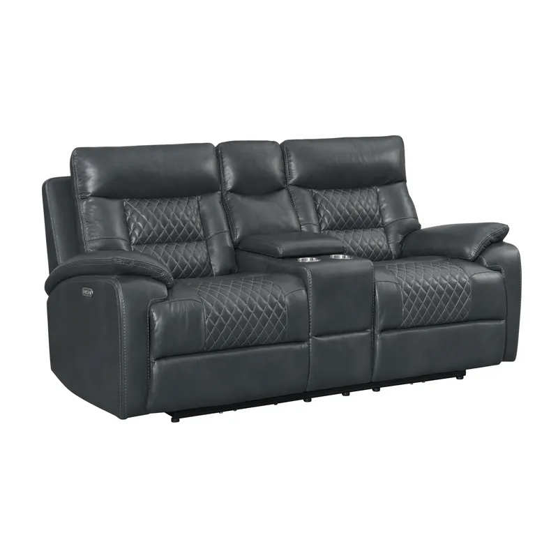 Trinidad Power Motion Loveseat with Power Motion Head Recliner & Console in Pebble Grey