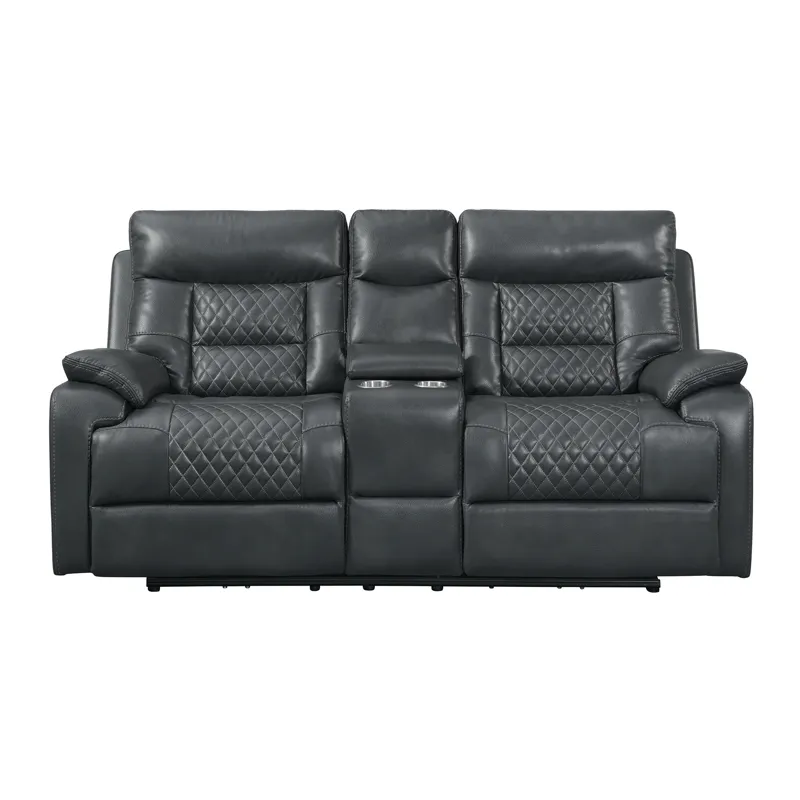 Trinidad Power Motion Loveseat with Power Motion Head Recliner & Console in Pebble Grey