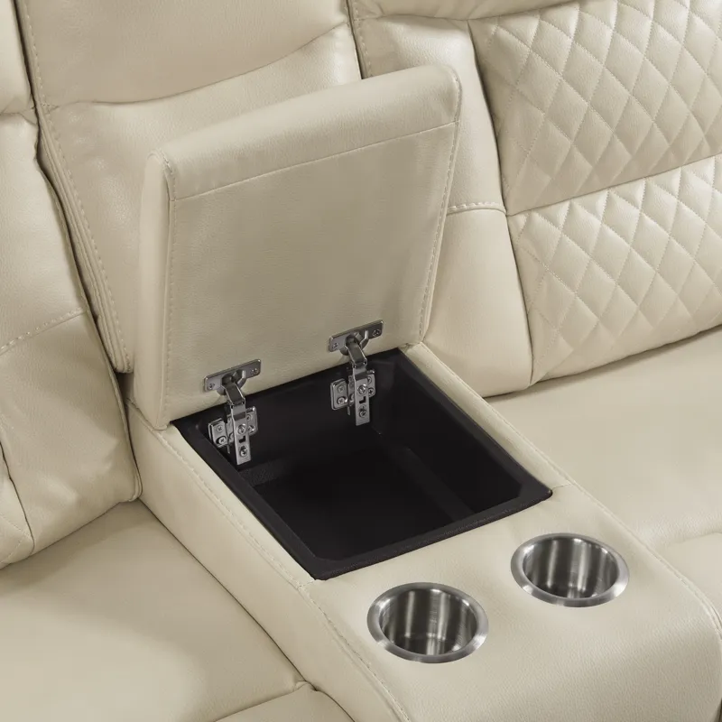 Trinidad Power Motion Loveseat with Power Motion Head Recliner & Console in Pebble Cream