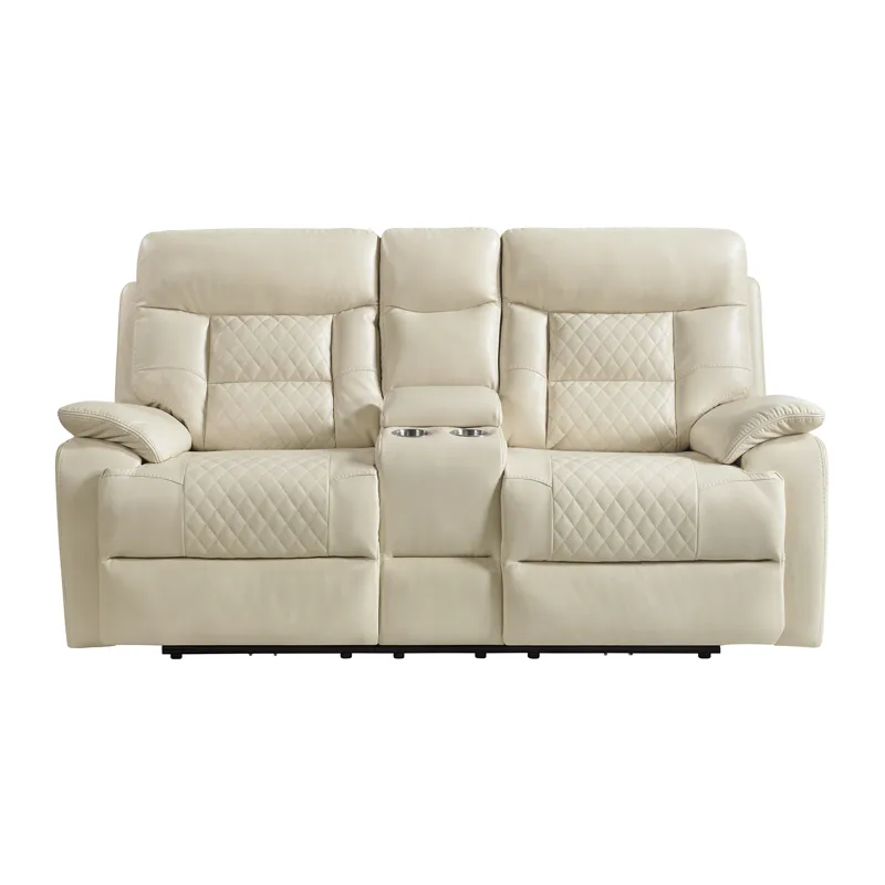 Trinidad Power Motion Loveseat with Power Motion Head Recliner & Console in Pebble Cream