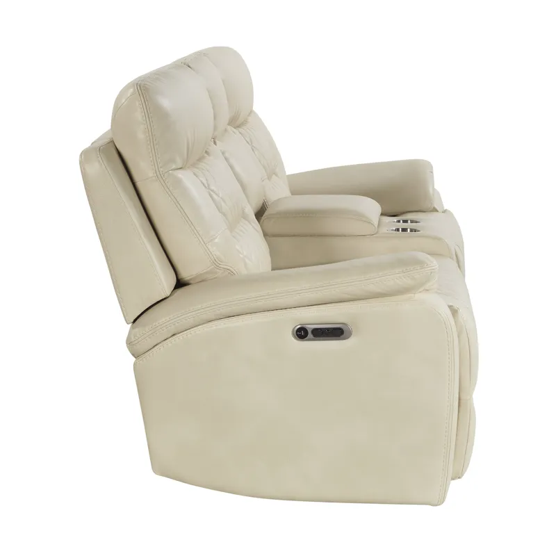 Trinidad Power Motion Loveseat with Power Motion Head Recliner & Console in Pebble Cream