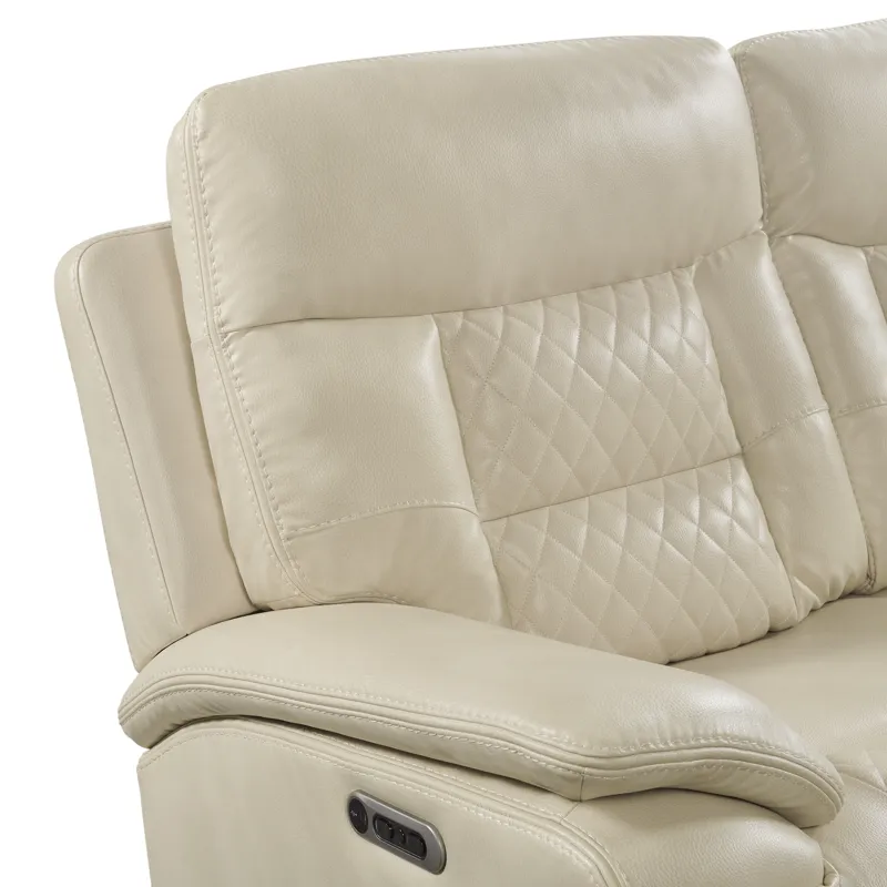 Trinidad Power Motion Loveseat with Power Motion Head Recliner & Console in Pebble Cream