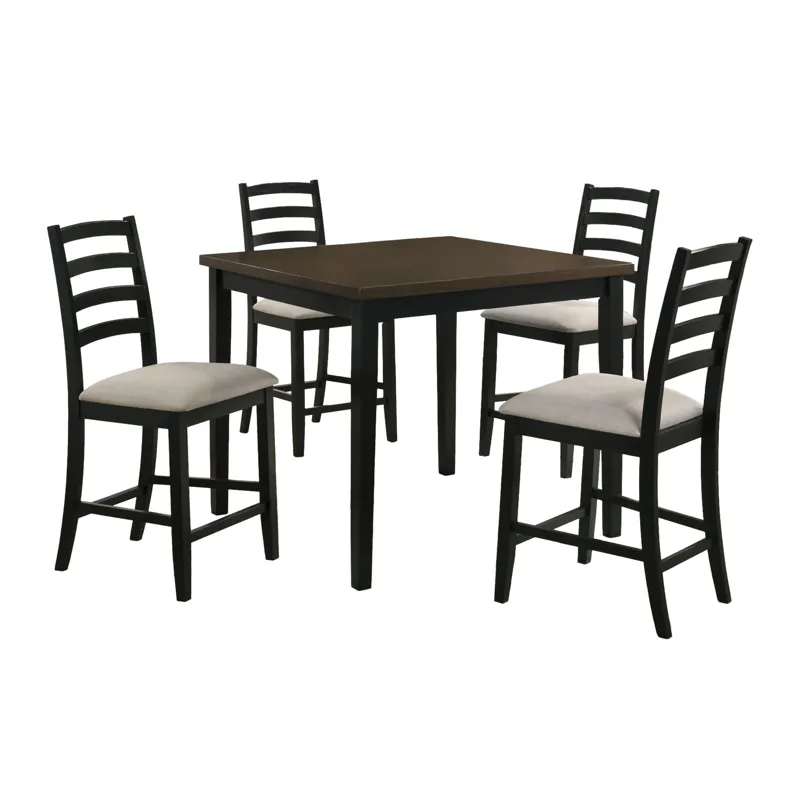 Tulane 5pc Counter Table & 4 Counter Chairs with Beige Fabric in Oak & Black