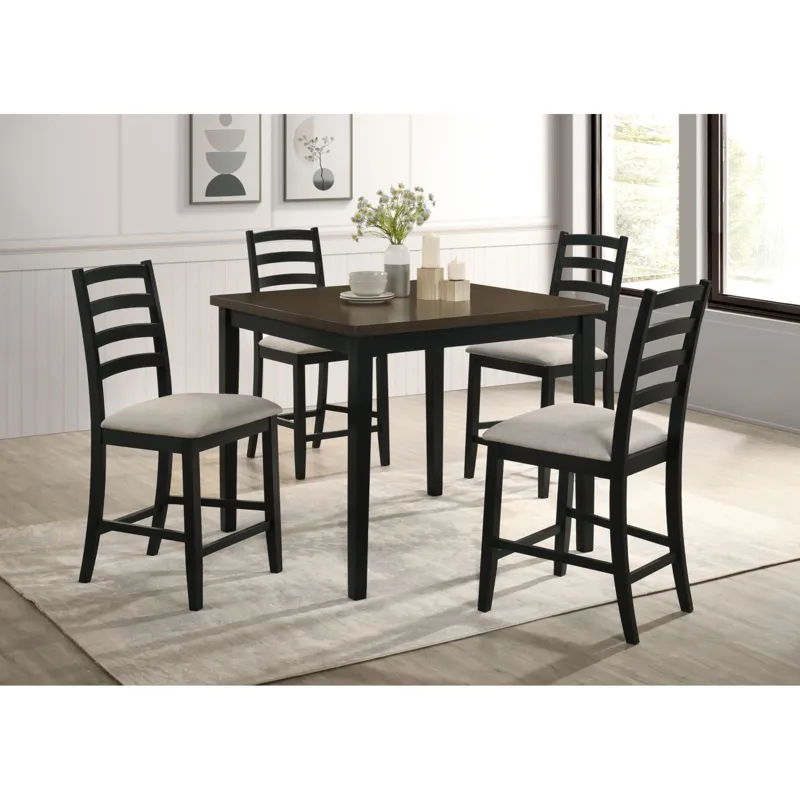 Tulane 5pc Counter Table & 4 Counter Chairs with Beige Fabric in Oak & Black
