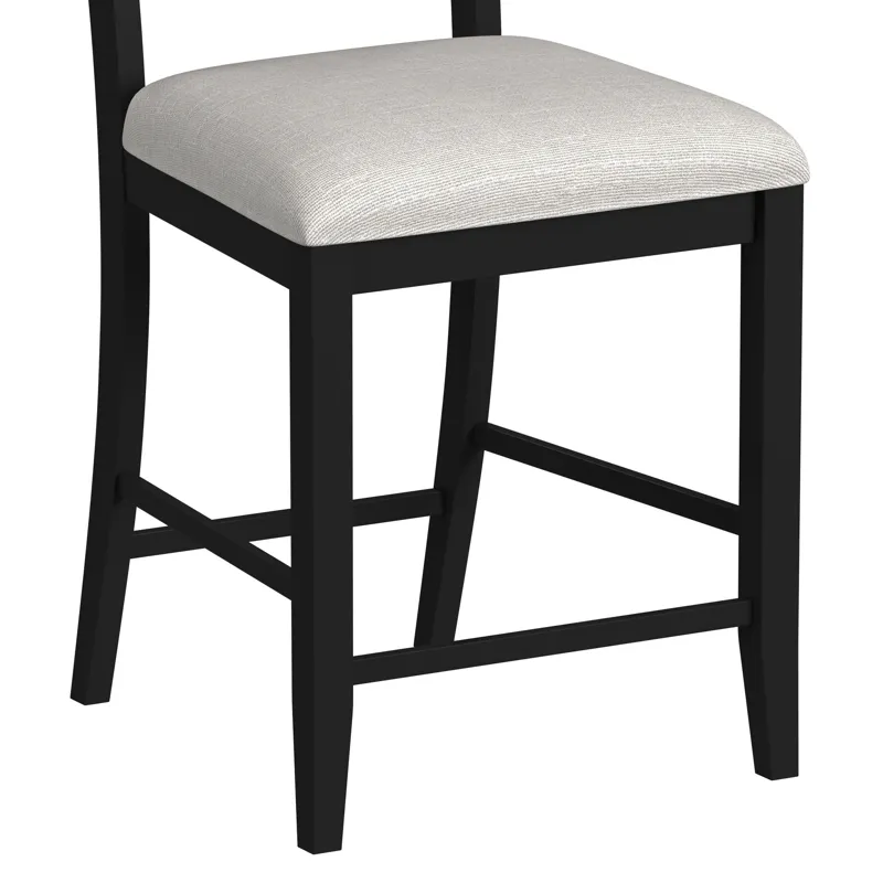 Tulane 5pc Counter Table & 4 Counter Chairs with Beige Fabric in Oak & Black